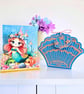 Small 3D decoupaged pop-up stepper mermaid card & matching shell gift box