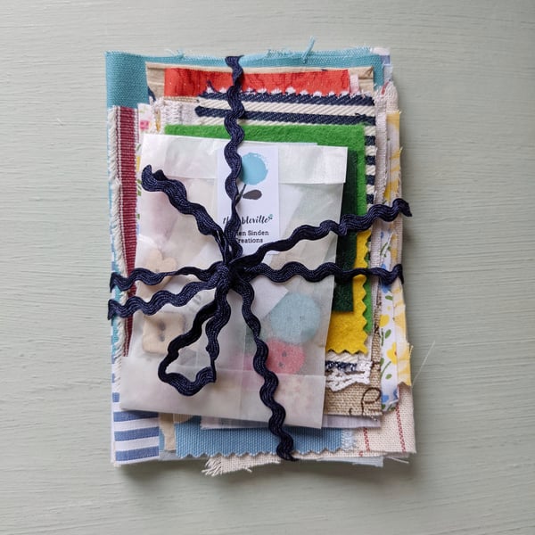 Mindful Slow Stitching Kit, Fabric, Words and Buttons Bundle Coastal 