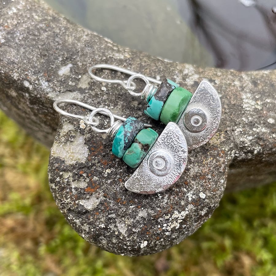  silver and turquoise earrings Ulu tribal blade