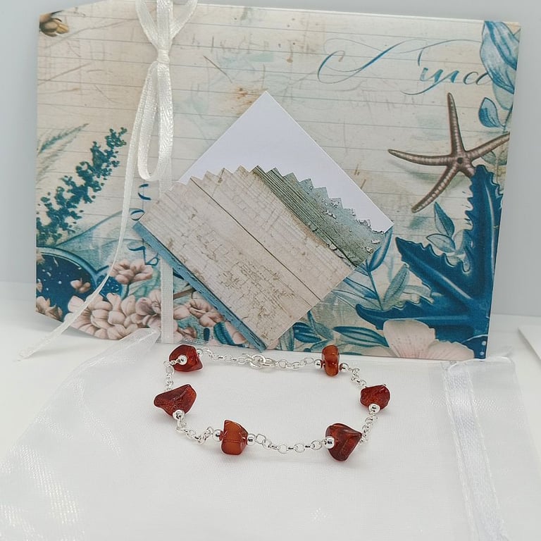 Cognac Amber Chain Bracelet sterling silver ready to post 