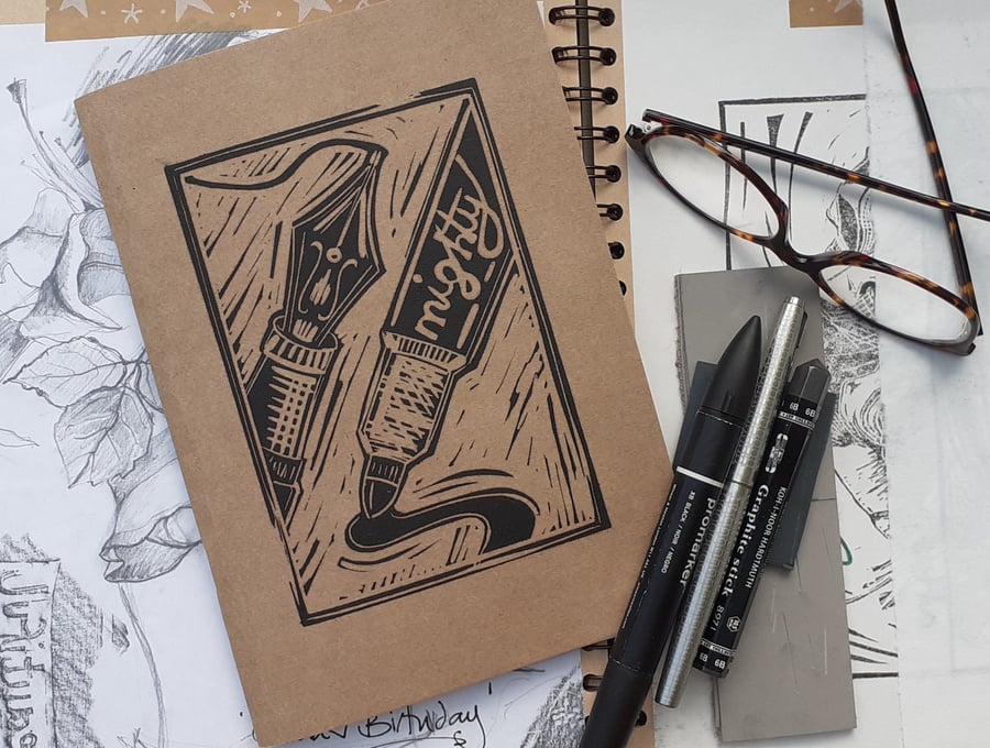 'Mightier than the Sword', Lino Printed Sketchbook