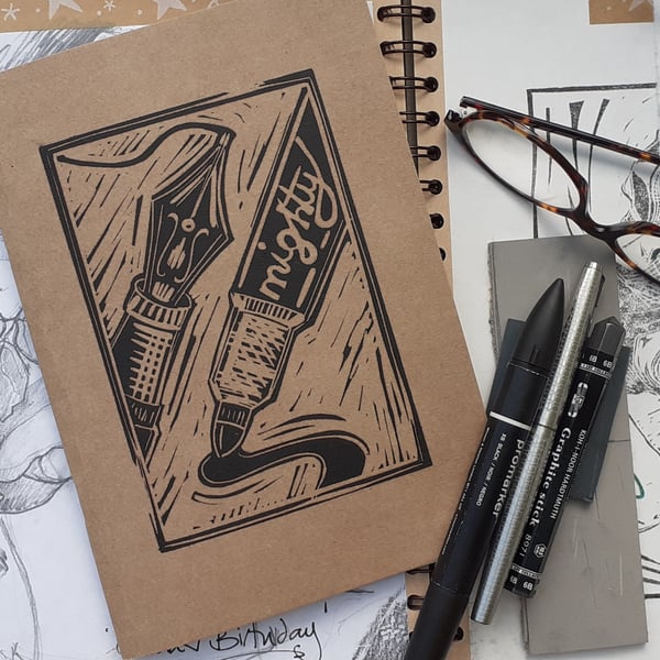 'Mightier than the Sword', Lino Printed Sketchbook