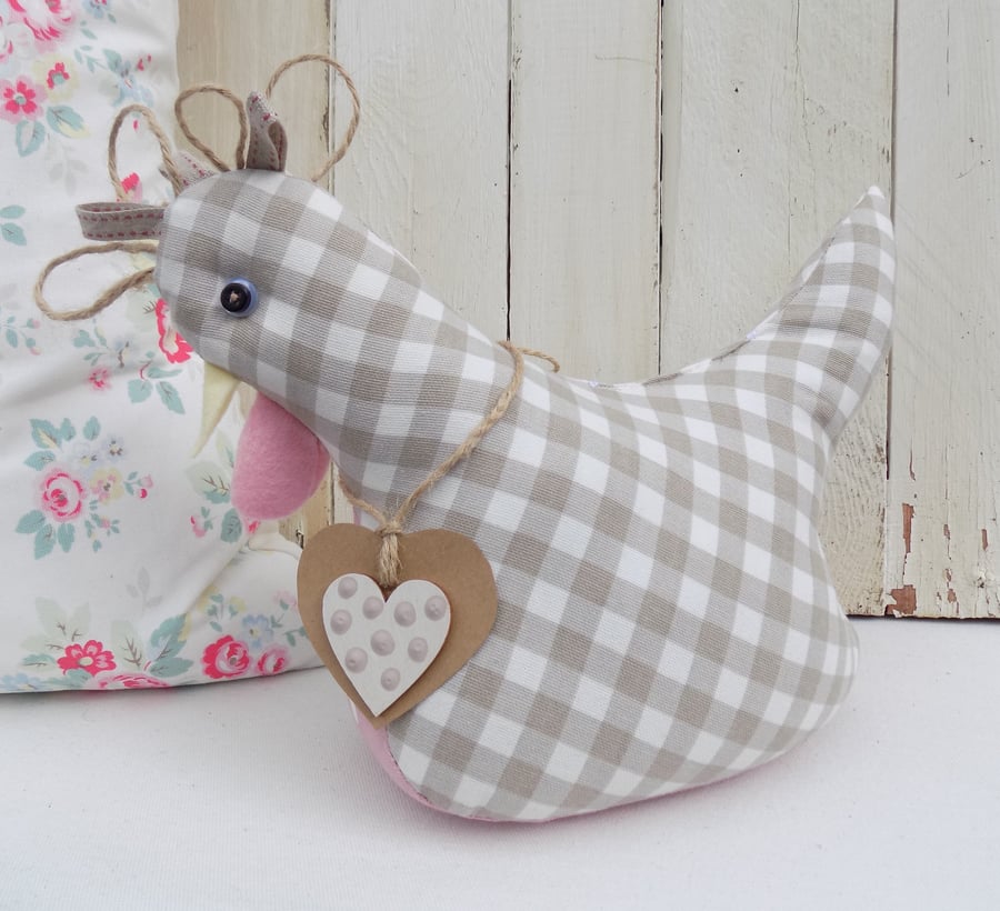 Gingham Fabric Chicken Hen DOORSTOP Unique Handmade Gifts