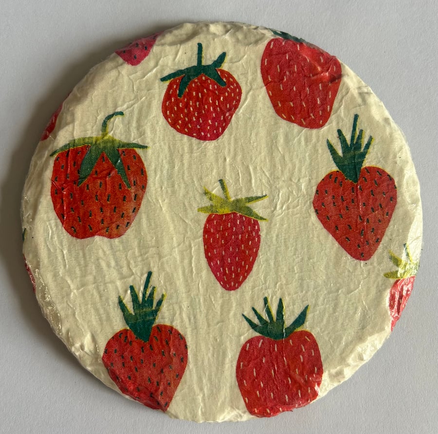 Set of 4 Handmade Decoupage Slate Coasters - Round Strawberries