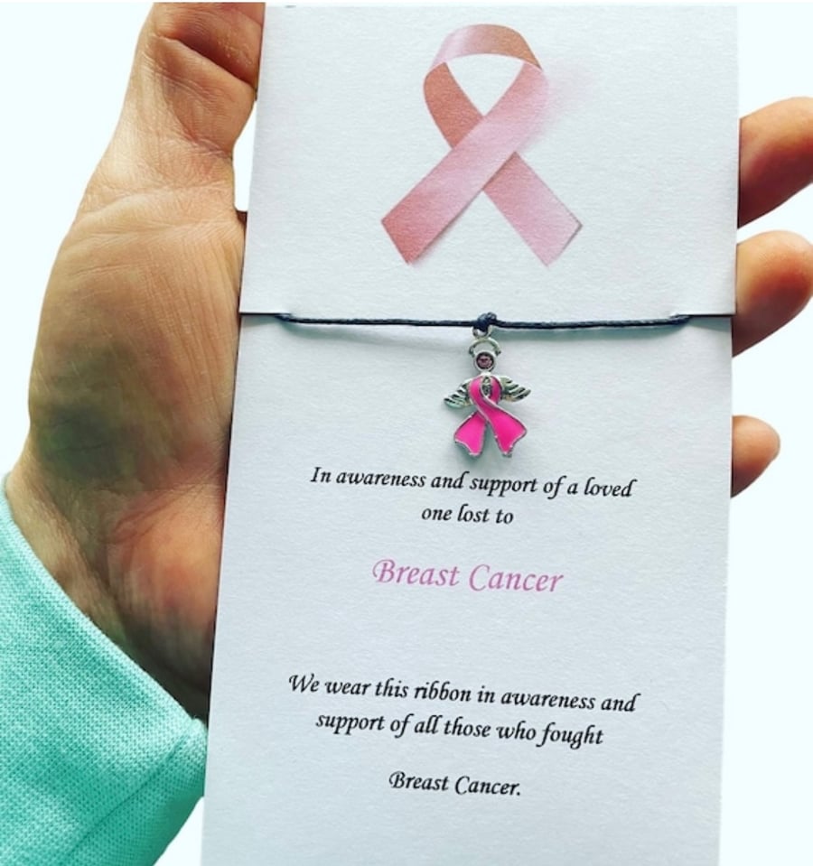 Breast cancer in memory of loved ones lost wish bracelet angle charm corded 