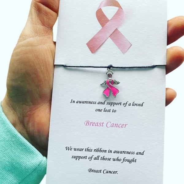 Breast cancer in memory of loved ones lost wish bracelet angle charm corded 