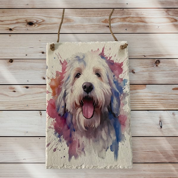 Large, Old English Sheepdog slate wall hanging