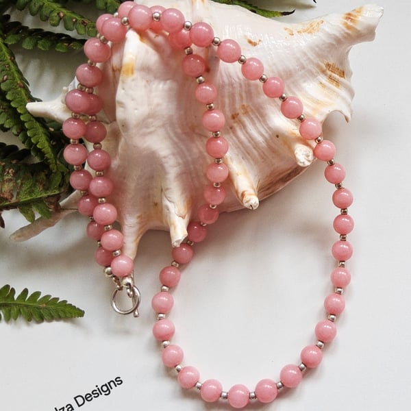 Genuine Peach Quartzite Silver Plate Necklace