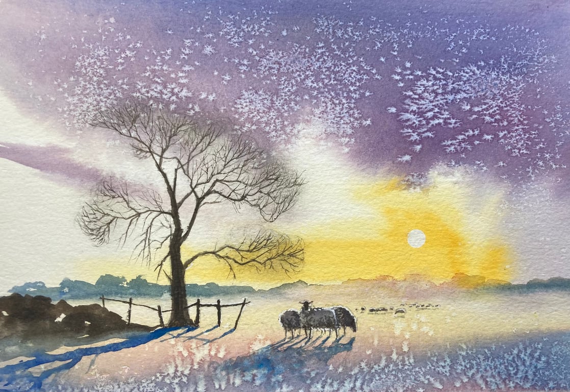 Painting from imagination (Original watercolour and salt painting) A4 size