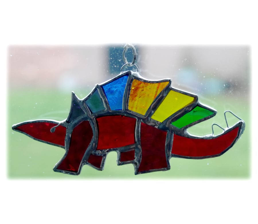 Dinosaur Suncatcher Stained Glass Stegosaurus Rainbow Jurassic 022