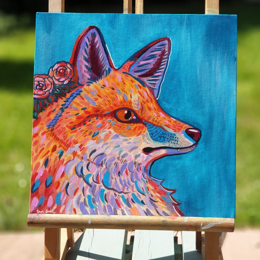 Fox and Flowers Original Painting