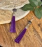 Long deep purple Czech glass tassel earrings - Image 6