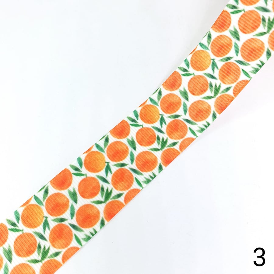 1 yard Orange Printed Grossgrain Ribbon 25mm for Bow Making, Hair Accessories
