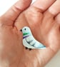 Pigeon Brooch - Handcoloured - Bird Badge
