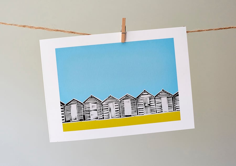 'Beach Huts' greetings card