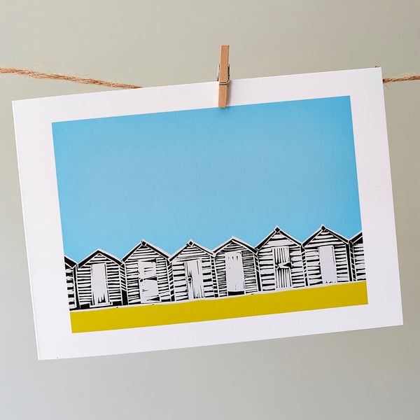 'Beach Huts' greetings card