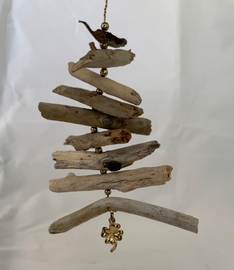 Driftwood Christmas Tree with Shamrock Charm.