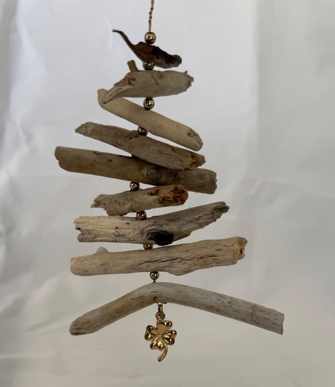 Driftwood Christmas Tree with Shamrock Charm.