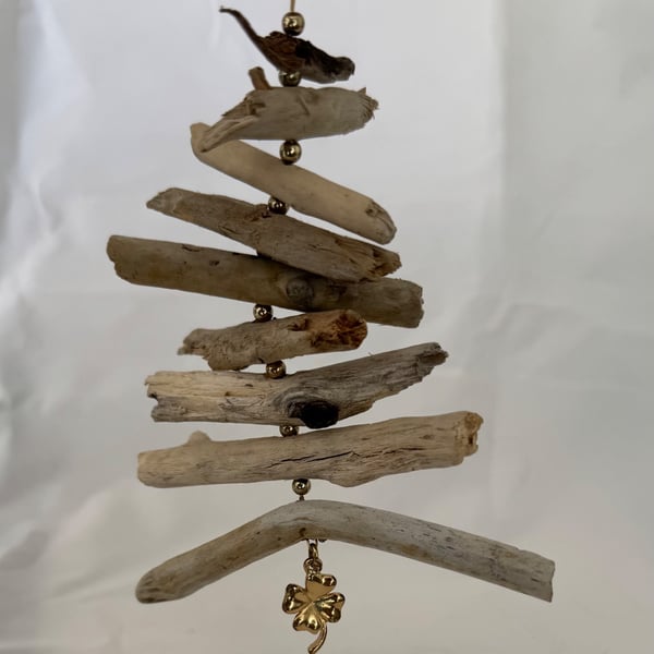 Driftwood Christmas Tree with Shamrock Charm.