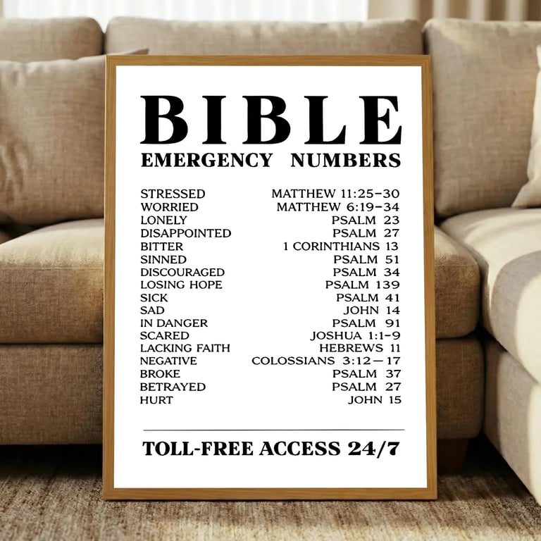 Bible Emergency Numbers Print, Christian Scripture Poster (Digital Download)