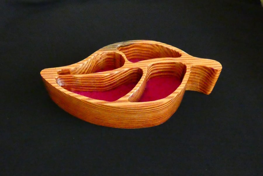 Wooden Leaf Trinket Dish with Red Felt Insert
