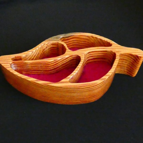 Wooden Leaf Trinket Dish with Red Felt Insert