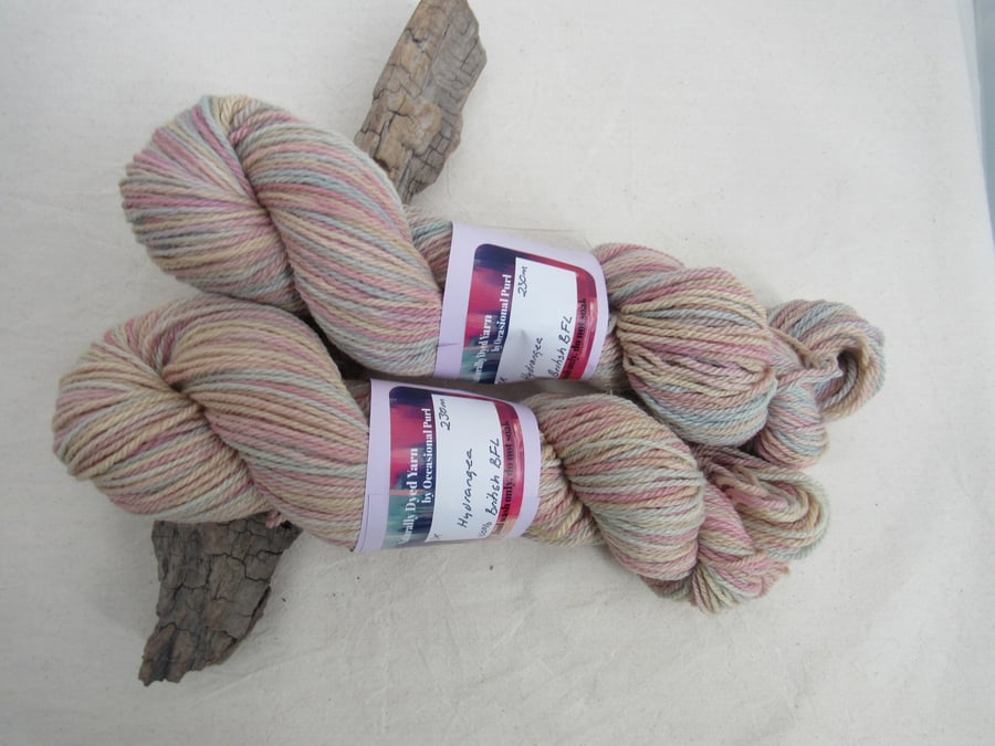 100g Hydrangea BFL Space Dyed Natural Dye DK Yarn