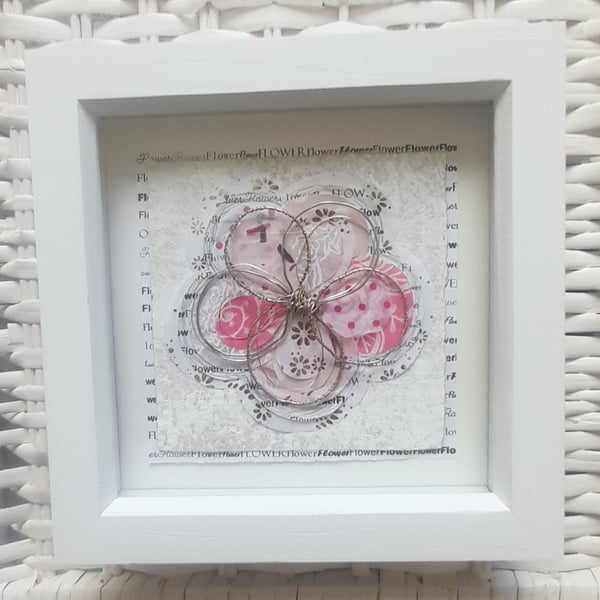 A Single Wire Pink Flower. Silver Gold Copper Pink White Artwork. So Pretty!