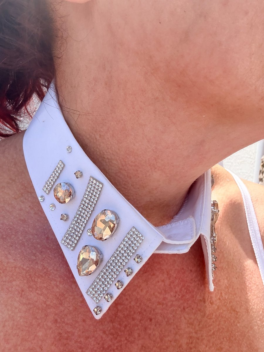 Upcycled White Detachable Collar with Crystal Rhinestones - The Neckcessory 
