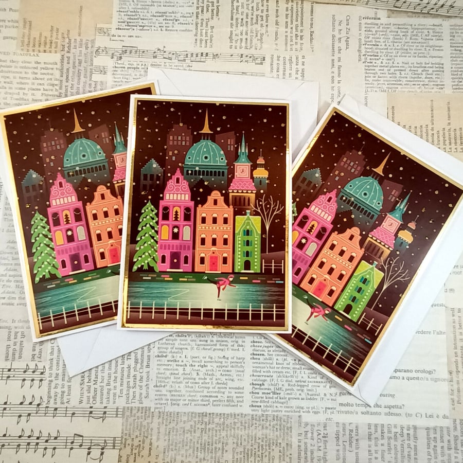 Pack of 3 Christmas cards - the skater