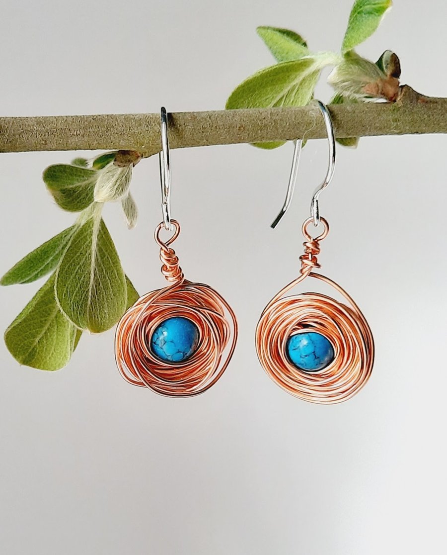 Copper Wire Wrapped Bead Earring