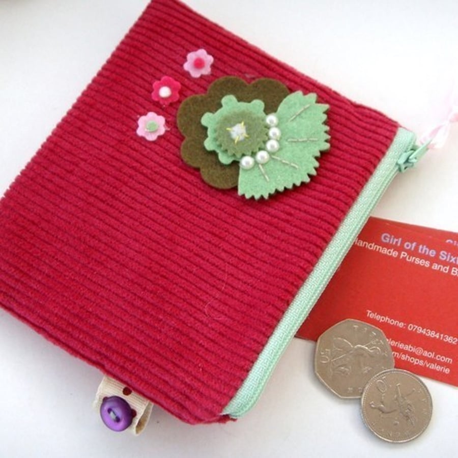 SALE    Little pink cord coin purse