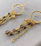 Dainty Hoop Dangle Earrings With Pyrite & Smokey Quartz  - Image 7