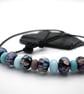 black, blue and purple lampwork glass leather cord necklace - Image 3