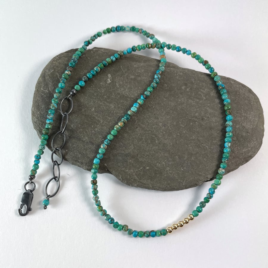 Turquoise 18ct gold and silver necklace.