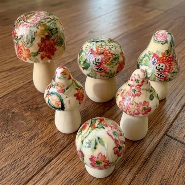 Set of 5 Minature Wooden Toadstools 