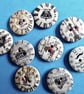 10 x Clock Wood Patterned Buttons  2 holes - Image 1