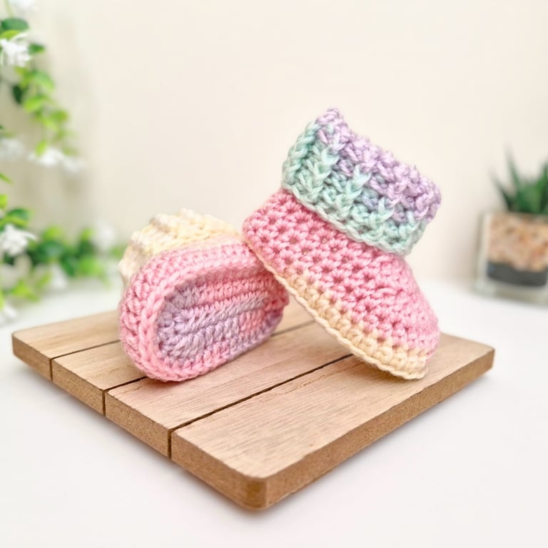 Handmade Crochet Newborn Baby Booties - Beaches & Cream - Summer Seconds 