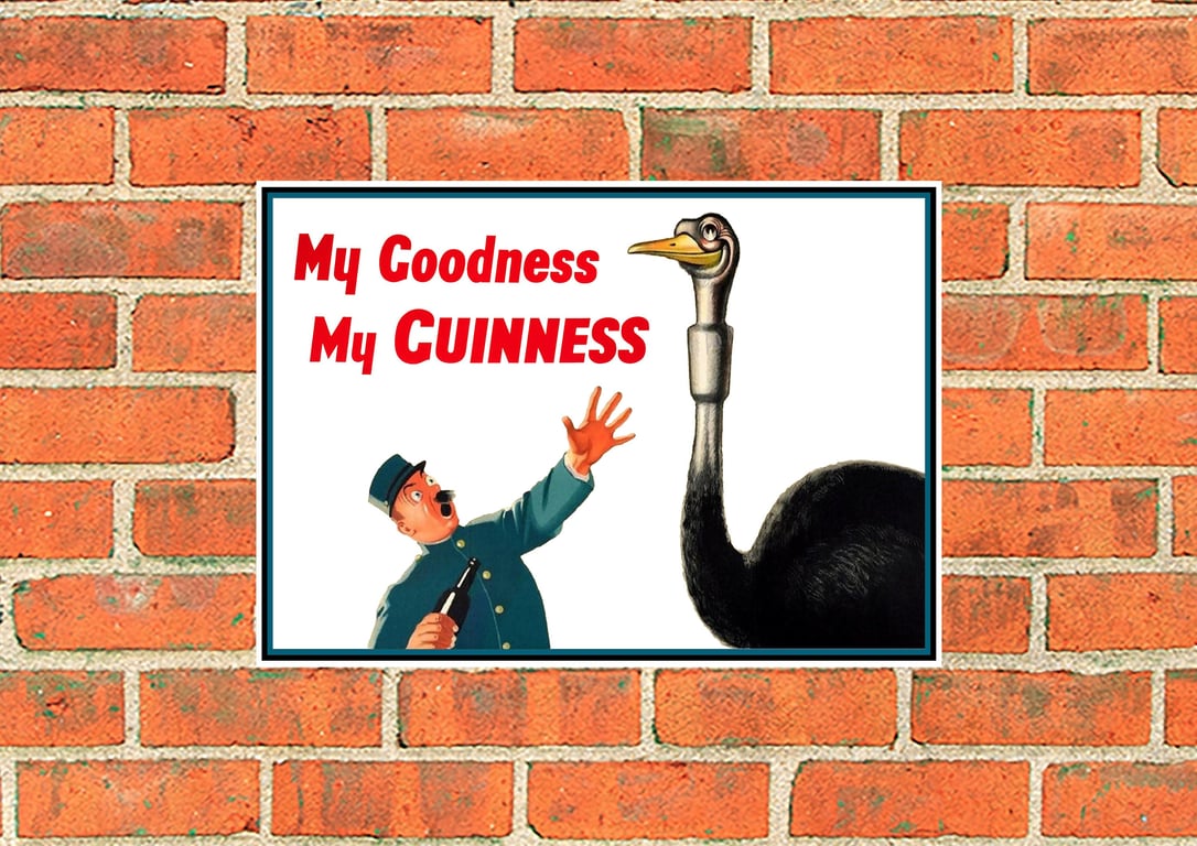 Guinness metal sign. Zookeeper and Ostrich Landscape. Pub, Bar or mancave