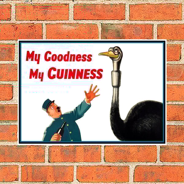 Guinness metal sign. Zookeeper and Ostrich Landscape. Pub, Bar or mancave