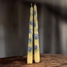 Dinner tapper candle, ivory blue hydrangeas 