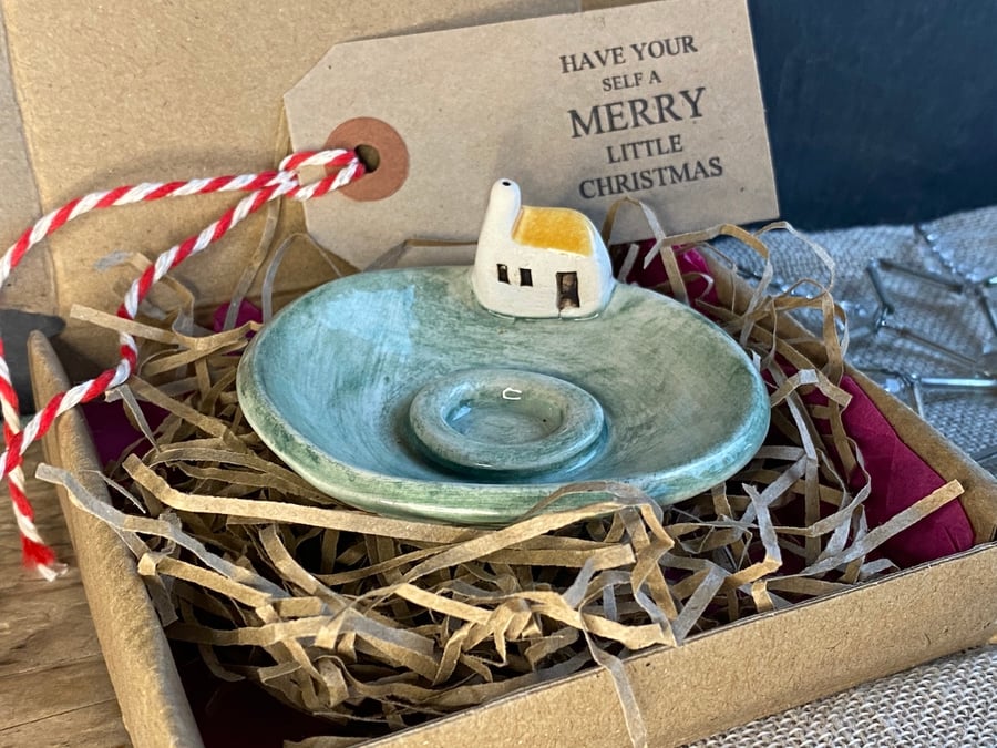 Handmade Ceramic Incense holder with Little House 
