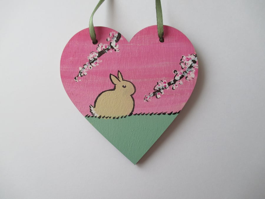 Bunny Rabbit Love Heart Cherry Blossom Original Painting 02.20 Limited Edition