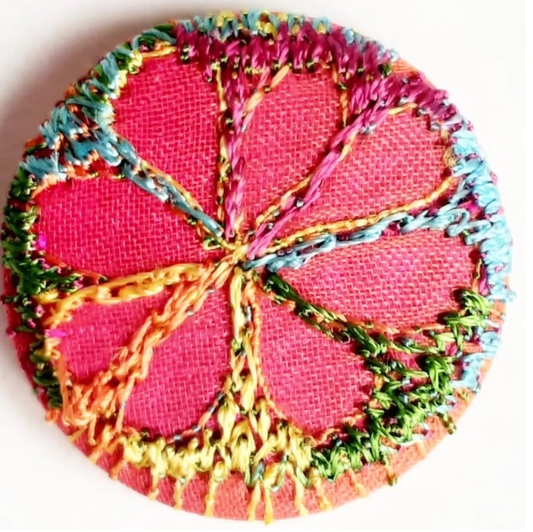 Buttons 1 inch button Hand Dyed Silks and Cottons Free Machine Embroidery Button