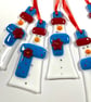 Red and blue cute fused glass snowman 