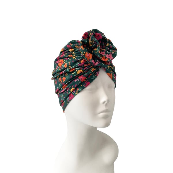 Green Floral Turban Hat for Women Handmade Soft Cotton Hair Loss Turban Cap