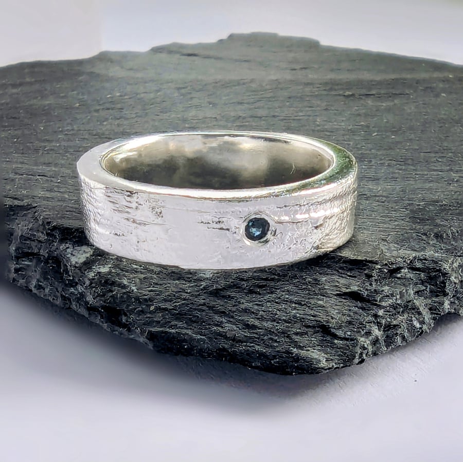 Recycled Sterling Silver Brutalist Design Handmade Topaz Ring, Band