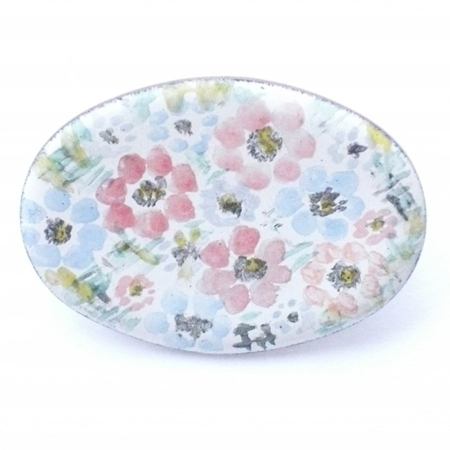 large brooch - painted flowers
