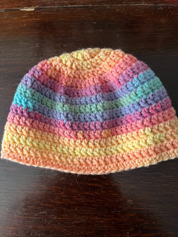 Multi-Coloured Chunky Yarn Hand-Crocheted Beanie Hat 