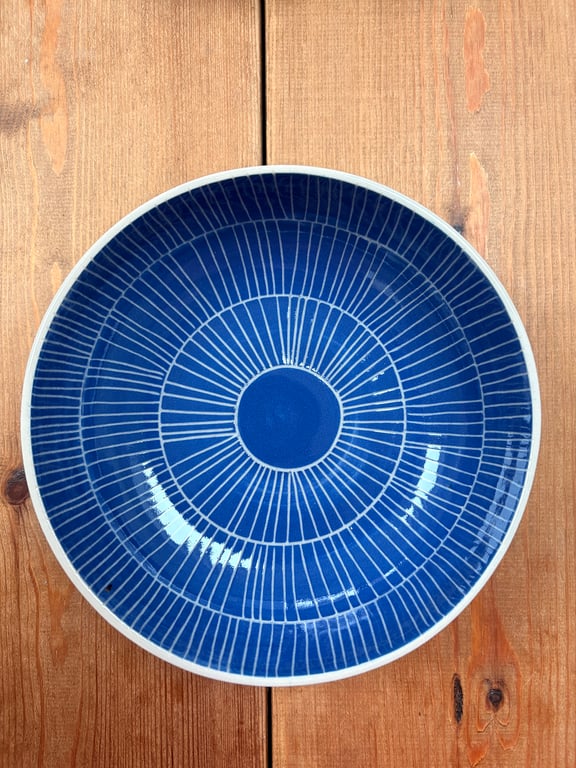 Blue handmade carved serving bowl